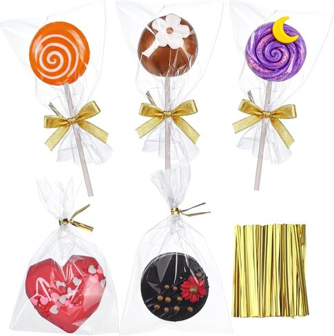 TEMLQPACK 4x6 Inch Clear Rice Krispie Treat Bags 100 Pcs Individually Wrapped Cakesicle Bags for Marshmallow, Macaron Pop, Candy, Apple Cookies & Cake Ore Pop Packaging in Saudi Arabia
