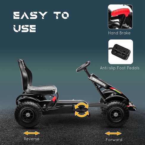 Gecheer Kids Pedal Go Kart for Ages 5-12 – Adjustable Seat, Handbrake, 4 Non-Slip Rubber Wheels, Smooth Ride on Cement, Brick, Gravel & Asphalt in Kuwait