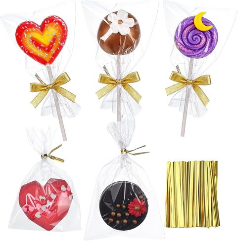 TEMLQPACK 4x6 Inch Clear Rice Krispie Treat Bags 100 Pcs Individually Wrapped Cakesicle Bags for Marshmallow, Macaron Pop, Candy, Apple Cookies & Cake Ore Pop Packaging in Saudi Arabia