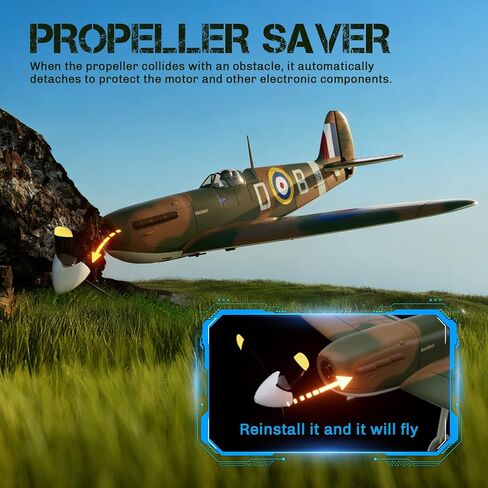 طائرة RC بدون فرشاة 4 قنوات - طائرة VOLANTEXR Spitfire Fighter 500 مم RC مع جيرو 6 محاور ومثبت XPilot، 3 أوضاع طيران 2.4G RTF طائرة تحكم عن بعد 19 بوصة in Kuwait