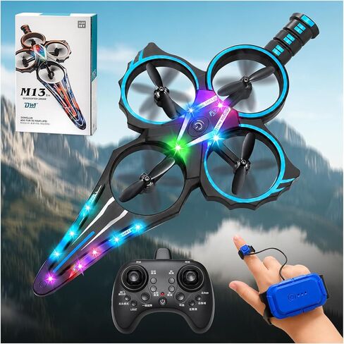 Flying Sword RC Airplane, Gesture Control Airplanes for Kids Adult 8-16, Remote Control Drone Sword with Light, 360° Flip Fighter Jet Toy, Gravity Sensing, Stunt Roll, Gift for Boy Girl, Blue in Kuwait