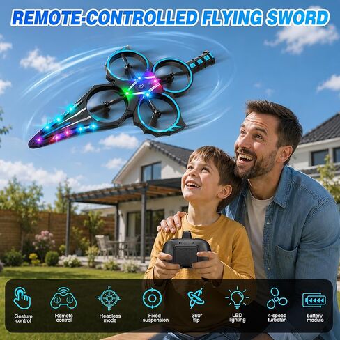Flying Sword RC Airplane, Gesture Control Airplanes for Kids Adult 8-16, Remote Control Drone Sword with Light, 360° Flip Fighter Jet Toy, Gravity Sensing, Stunt Roll, Gift for Boy Girl, Blue in Kuwait