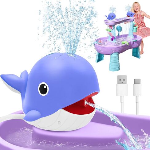 Water Table Pump, Rechargeable Water Pump for Water Table, 3.5 Hours Non-Stop Whale Pump with Sprinkler Outdoor Games Water Toys for Kids Toddlers, Outside Water Play Table Accessories (Blue) in Kuwait