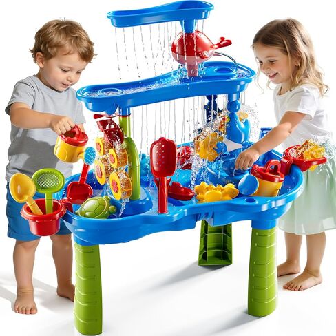 JUKUDAHU 3-Tier Water Table for Kids Ages 4-8 3-5, Sand and Water Table for Toddler with Beach Toys, Outdoor Toys Activity Sensory Play Table, Birthday Gifts for Toddlers 2 3 4 5 6 7 8 Boys Girls in Kuwait