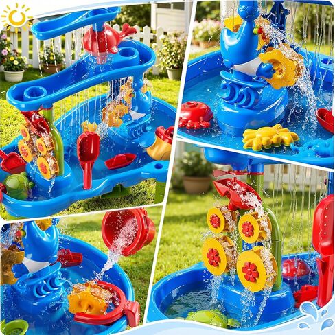 JUKUDAHU 3-Tier Water Table for Kids Ages 4-8 3-5, Sand and Water Table for Toddler with Beach Toys, Outdoor Toys Activity Sensory Play Table, Birthday Gifts for Toddlers 2 3 4 5 6 7 8 Boys Girls in Kuwait