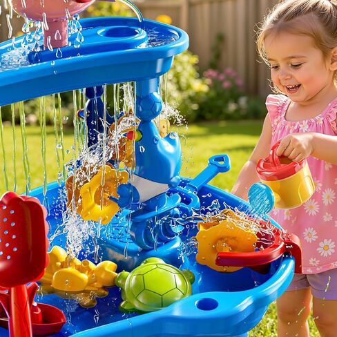 JUKUDAHU 3-Tier Water Table for Kids Ages 4-8 3-5, Sand and Water Table for Toddler with Beach Toys, Outdoor Toys Activity Sensory Play Table, Birthday Gifts for Toddlers 2 3 4 5 6 7 8 Boys Girls in Kuwait