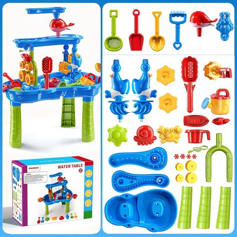 JUKUDAHU 3-Tier Water Table for Kids Ages 4-8 3-5, Sand and Water Table for Toddler with Beach Toys, Outdoor Toys Activity Sensory Play Table, Birthday Gifts for Toddlers 2 3 4 5 6 7 8 Boys Girls in Kuwait