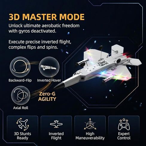 طائرة 4-CH F-22 Raptor RC مع ضوء، طائرة تحكم عن بعد RTF مع مثبت جيروسكوبي 6 محاور، وضع طيران هوائي وعمودي، محركات مزدوجة مطورة، طائرة RC احترافية للبالغين، 3 بطاريات in Kuwait