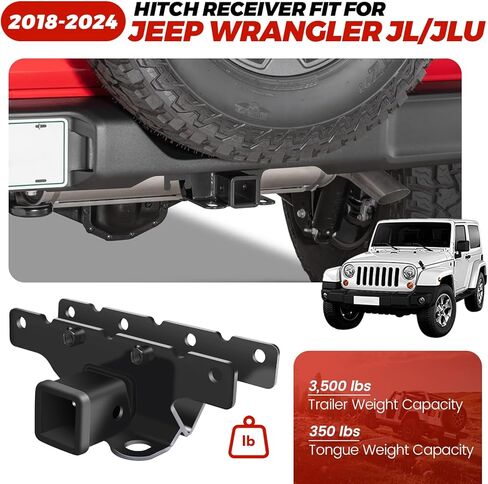 مجموعة مقطورة وصلة السحب لسيارة جيب رانجلر JL JLU 2018-2024 (تشمل محرك ديزل 20-24؛ 21-24 4xe) - مجموعة استقبال وصلة مقطورة سحب المصد الخلفي مقاس 2 بوصة (بابان و4 أبواب) من Beaquicy in Kuwait