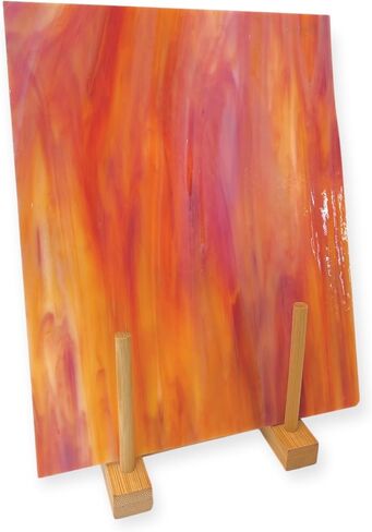 لوح زجاج ملون من Wissmach: أبيض مع دوامة برتقالية حمراء، Wisspy Opal من BiNARI Glass Studio (ورقة مقاس 27WO_8 بوصة × 10 بوصة) in Kuwait
