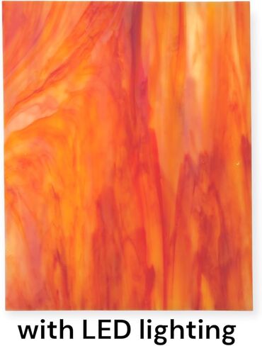 لوح زجاج ملون من Wissmach: أبيض مع دوامة برتقالية حمراء، Wisspy Opal من BiNARI Glass Studio (ورقة مقاس 27WO_8 بوصة × 10 بوصة) in Kuwait