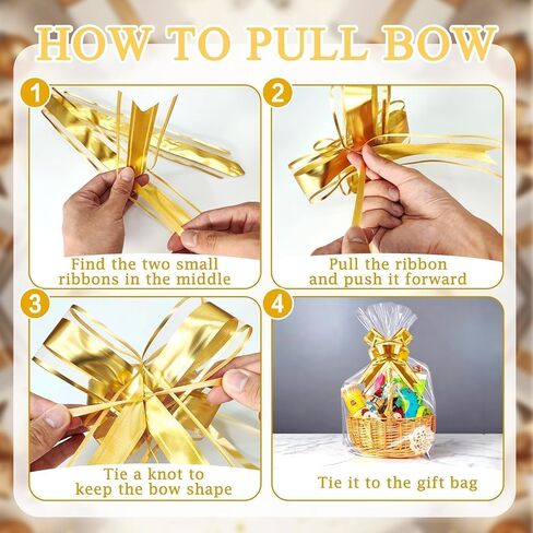 PigPotParty 10 عبوات من أكياس السيلوفان الكبيرة مقاس 24 × 30 بوصة لسلال الهدايا، غلاف سلة بلاستيكي شفاف سميك، يتضمن 10 أقواس سحب ذهبية كبيرة in Kuwait