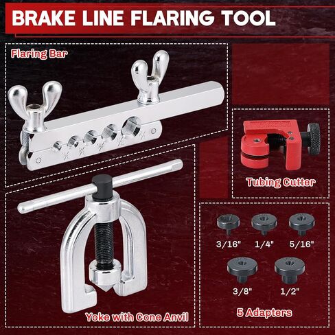 Brake Line Double & Single Flaring Tool Kit with Tubing Cutter | 45° Flare Tool Set with 5 Adapters for Copper, Aluminum & Brass Tubing, Brake Line Flaring Tool Kit in Saudi Arabia