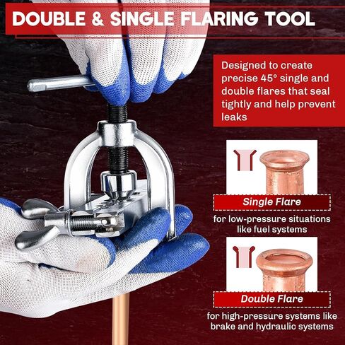 Brake Line Double & Single Flaring Tool Kit with Tubing Cutter | 45° Flare Tool Set with 5 Adapters for Copper, Aluminum & Brass Tubing, Brake Line Flaring Tool Kit in Saudi Arabia