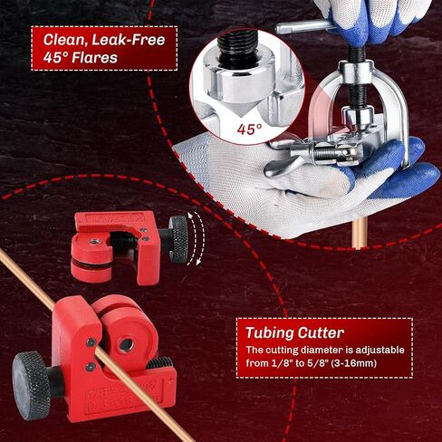 Brake Line Double & Single Flaring Tool Kit with Tubing Cutter | 45° Flare Tool Set with 5 Adapters for Copper, Aluminum & Brass Tubing, Brake Line Flaring Tool Kit in Saudi Arabia