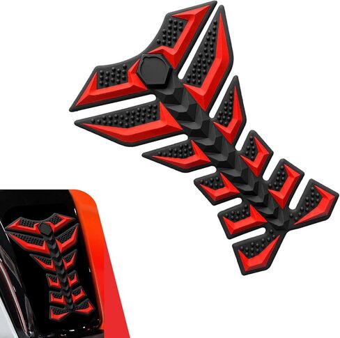 Motorcycle Tank Pad, 3D Fishbone Cool Decoration Sticker, Waterproof Anti-scratch Rubber Fuel Tank Protector, Self-adhesive Exterior Accessory for Most Motorcycles (Red) in Kuwait