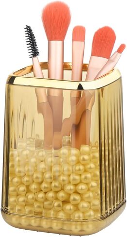 Gold Clear Makeup Brush Holder, Vintage Cosmetic Beauty Organizers Cup for Vanity, Lip Pencil Holder Vintage Lipstick Holder - Brown in Kuwait