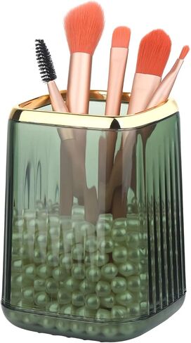 حامل فرشاة مكياج ذهبي شفاف، كوب منظم مستحضرات التجميل العتيق للزينة، حامل قلم الشفاه حامل أحمر الشفاه العتيق - بني in Kuwait
