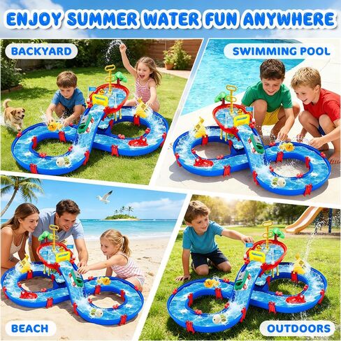 VATOS 2-Tier Outdoor Water Table Toys for Kids, 61PCS DIY Summer Waterways Playset with Pump, Toddler Water Park Toys for Pool Backyard Beach, Sensory Activity Fun Toy Gift for Boys Girls 3-5 4-8 in Kuwait