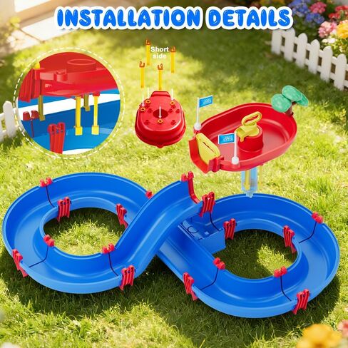 VATOS 2-Tier Outdoor Water Table Toys for Kids, 61PCS DIY Summer Waterways Playset with Pump, Toddler Water Park Toys for Pool Backyard Beach, Sensory Activity Fun Toy Gift for Boys Girls 3-5 4-8 in Kuwait