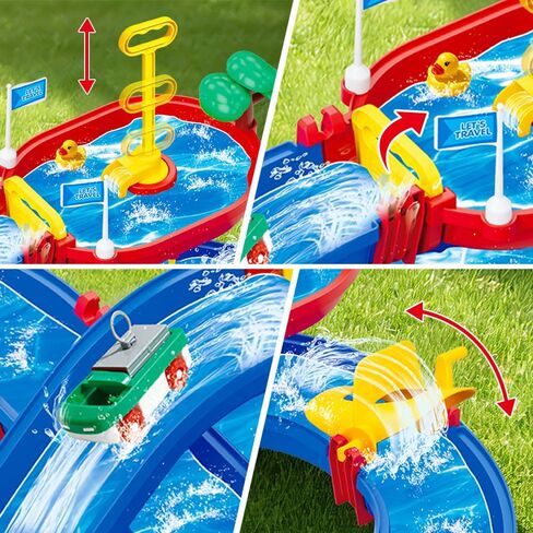 VATOS 2-Tier Outdoor Water Table Toys for Kids, 61PCS DIY Summer Waterways Playset with Pump, Toddler Water Park Toys for Pool Backyard Beach, Sensory Activity Fun Toy Gift for Boys Girls 3-5 4-8 in Kuwait