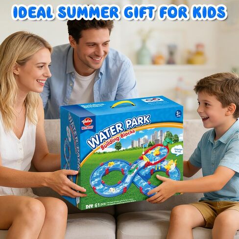 VATOS 2-Tier Outdoor Water Table Toys for Kids, 61PCS DIY Summer Waterways Playset with Pump, Toddler Water Park Toys for Pool Backyard Beach, Sensory Activity Fun Toy Gift for Boys Girls 3-5 4-8 in Kuwait