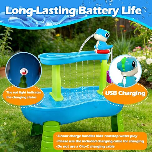 Dinosaur Water Table Pump with Continuous Flow – Rechargeable Battery-Powered Water Pump Toy for Kids - Fun Outdoor Summer Water Play Accessories in Kuwait