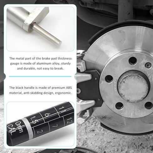 Car Brake Pad Thickness Measure Tool, Aluminum Base Plate Brake Shoe Gauge Tester with Scale, Portable Thickness Detection Pen Scale for Internal External Measurement in Kuwait