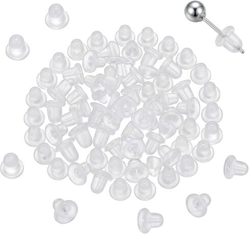 200 Pcs Silicone Earring Backs Clear Soft Hypoallergenic Replacement Stoppers Fit for Stud Post Hoop Fishhook Earrings in Kuwait