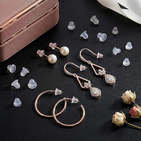 200 Pcs Silicone Earring Backs Clear Soft Hypoallergenic Replacement Stoppers Fit for Stud Post Hoop Fishhook Earrings in Kuwait