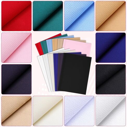 12 Pcs 12 x 18 inch Aida Cloth, Colorful 14 Count Cross Stitch Fabric, Classic Reserve Cross Stitch Aida Cloth, Pre-Cut Fabric for DIY Craft Embroidery Needlework in Kuwait