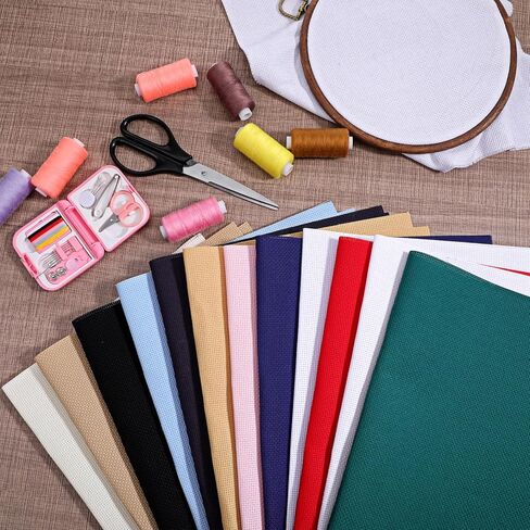 12 Pcs 12 x 18 inch Aida Cloth, Colorful 14 Count Cross Stitch Fabric, Classic Reserve Cross Stitch Aida Cloth, Pre-Cut Fabric for DIY Craft Embroidery Needlework in Kuwait