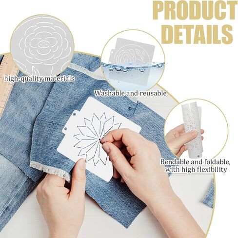 34 Pcs Sashiko Stencil Kit, Reusable Plastic Embroidery Quilting Templates, 30 Geometric Sewing Patterns with 4 Pins for Storage, Hand Drawing Supplies for Clothes Canvas Bags in Kuwait