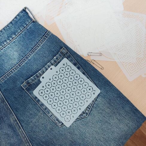 34 Pcs Sashiko Stencil Kit, Reusable Plastic Embroidery Quilting Templates, 30 Geometric Sewing Patterns with 4 Pins for Storage, Hand Drawing Supplies for Clothes Canvas Bags in Kuwait