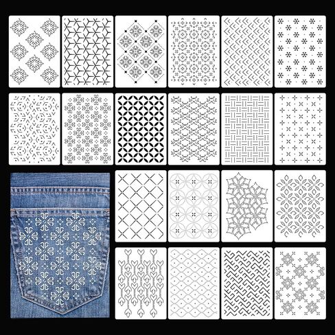 20pcs Plastic Sashiko Stencils, 8.3x5.9in Reusable Washable Sashiko Templates Geometric Embroidery Pattern Stabilizers for Drawing Line Sewing Hand Quilting Supplies (Assorted Styles) in Kuwait