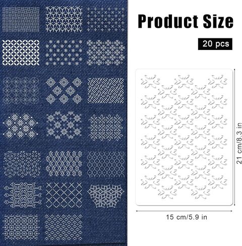 20pcs Plastic Sashiko Stencils, 8.3x5.9in Reusable Washable Sashiko Templates Geometric Embroidery Pattern Stabilizers for Drawing Line Sewing Hand Quilting Supplies (Assorted Styles) in Kuwait