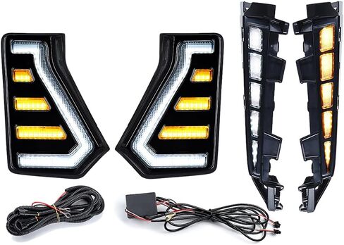 Astra Depot LED ضوء النهار الجري واستبدال مجموعة أدوات التحديد الجانبية لـ 2024-2026 Toyota Tacoma SR SR5 - أبيض DRL وكهرماني بدوره إشارة أمامية متسلسلة Foglamp + مصباح مضيئة بقوس العجلة in Kuwait