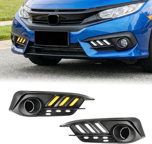 ضوء LED للجري النهاري متوافق مع Honda Civic 2016-2018 الجيل العاشر من سيدان، أبيض DRL مع مصابيح إشارة الانعطاف الكهرمانية (مصابيح الضباب غير متضمنة) in Kuwait