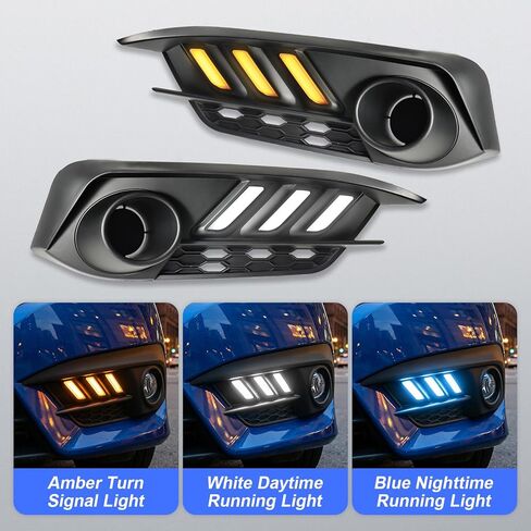 ضوء LED للجري النهاري متوافق مع Honda Civic 2016-2018 الجيل العاشر من سيدان، أبيض DRL مع مصابيح إشارة الانعطاف الكهرمانية (مصابيح الضباب غير متضمنة) in Kuwait