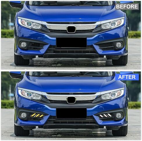 ضوء LED للجري النهاري متوافق مع Honda Civic 2016-2018 الجيل العاشر من سيدان، أبيض DRL مع مصابيح إشارة الانعطاف الكهرمانية (مصابيح الضباب غير متضمنة) in Kuwait