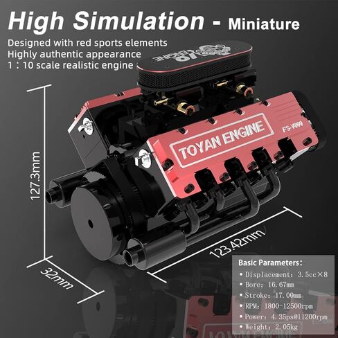 ENGINEDIY TOYAN V8 Engine Modle That Works,1/10 4-Stroke Engine Model for RC Car and Boat Vehicle Engine Model Assembly Kit for Adults to Build (Kit Version) in Kuwait