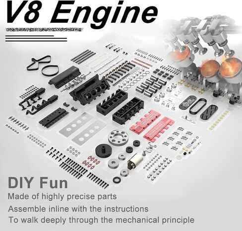ENGINEDIY TOYAN V8 Engine Modle That Works,1/10 4-Stroke Engine Model for RC Car and Boat Vehicle Engine Model Assembly Kit for Adults to Build (Kit Version) in Kuwait