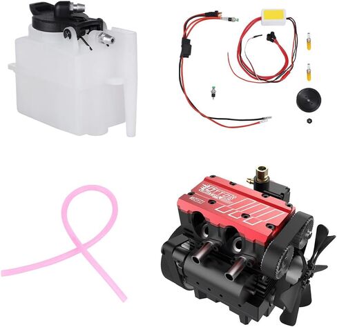 Engine ST-NF2 Mini Metal Engine Kit, Inline Double-Cylinder Four-Stroke Air-Cooled Nitro Interal Combustion Engine, F-Type Electric Plug, Fuel Tank, Oil Pipe, Ignition Power Module in Kuwait