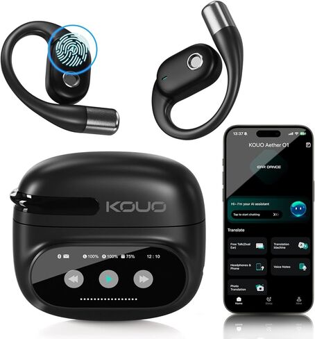 AI Translation Earbuds Real Time with 164 Languages, LED Display, 70H Noise Cancelling Translation Headphones, IPX7 Waterproof, Audífonos Traductores Inglés Español for Business Travel Study in Kuwait