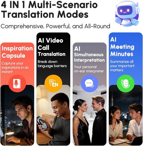 AI Translation Earbuds Real Time with 164 Languages, LED Display, 70H Noise Cancelling Translation Headphones, IPX7 Waterproof, Audífonos Traductores Inglés Español for Business Travel Study in Kuwait