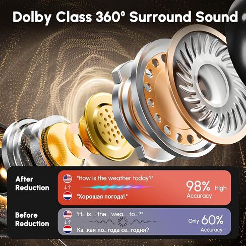 AI Translation Earbuds Real Time with 164 Languages, LED Display, 70H Noise Cancelling Translation Headphones, IPX7 Waterproof, Audífonos Traductores Inglés Español for Business Travel Study in Kuwait