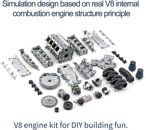 مجموعة نماذج محرك FunXylophy Mini V8 التي تعمل، محرك محاكاة MAD الديناميكي V8 مع حامل بطارية ودعامة دعم لسيارة AX90104 SCX10Ⅱ Capra VS4-10 Pro/Ultra Model Car 2.52 × 2.36 × 2.17 بوصة in Kuwait