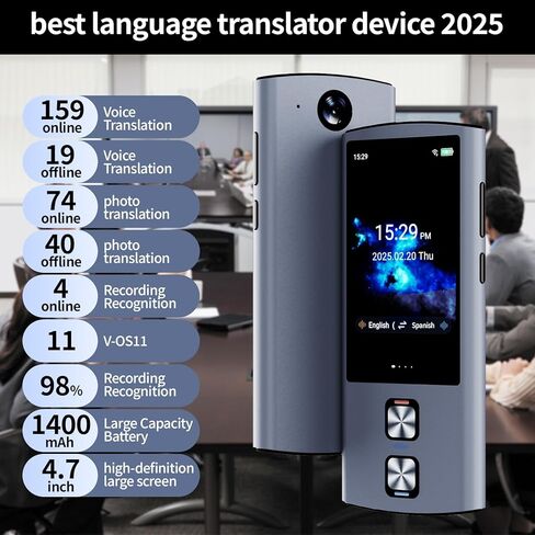 جهاز مترجم اللغة، 159 لغة، 2026 AI Pocket Offline مترجم صوتي فوري، جهاز مترجم من الإنجليزية إلى الإسبانية، جهاز ترجمة الاتصالات لدراسة سفر الأعمال in Kuwait