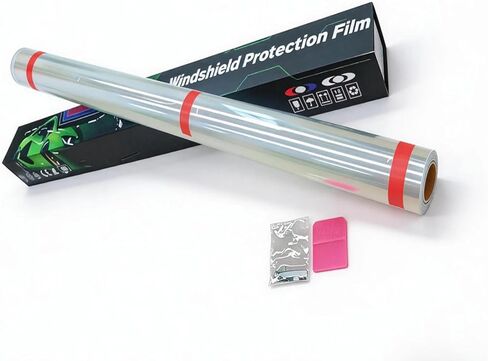 6.5mil KPU Windshield Protection Film - Heavy Duty Anti-Rock Chip Clear Tint, Self Healing & Super Hydrophobic, 99% UV Block, High Heat Shrinkable DIY Kit, 48inch x 5ft in Kuwait