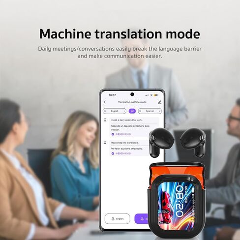 NE20 AI Translation Earbuds Real Time: 3-in-1 Translation Headphones with Touch Screen, 135 Languages, Translator Earbuds with 60H Playtime, Support Playing Music Phone Calls for Travel in Kuwait